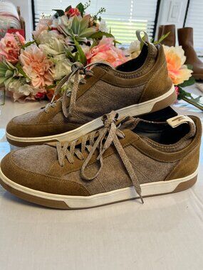 johnnie-O Surfside Leather Textile Casual Sneaker Tan Gray Men’s 11M Lace Up